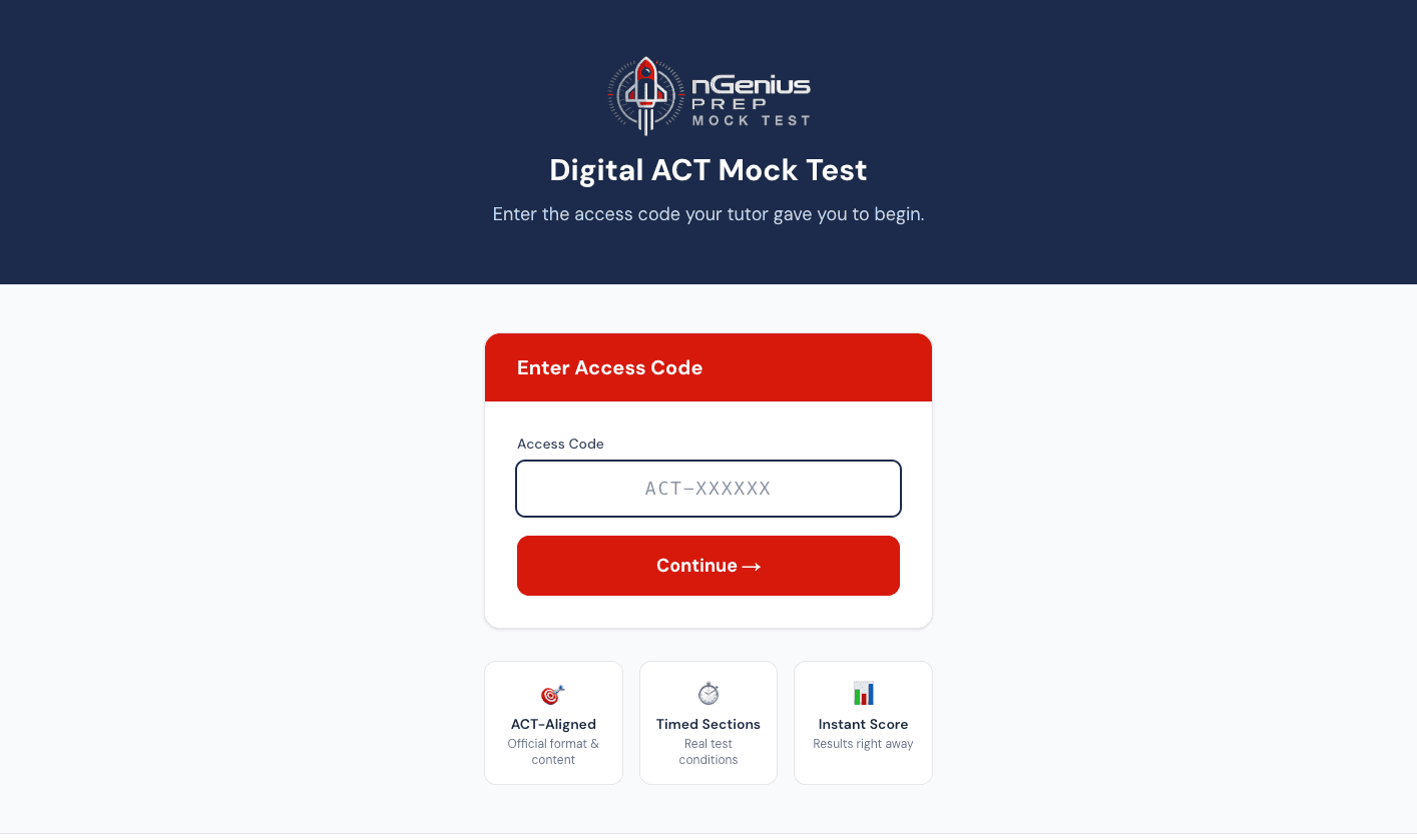 nGenius Prep Digital ACT Mock Test — student testing platform
